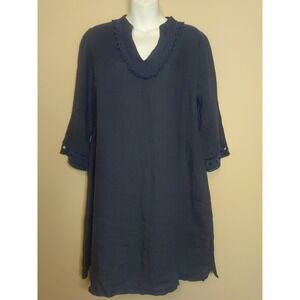 via signoria Women Slate Blue 3/4 Sleeve Embroidery Neck And Sleeve Dress Size M